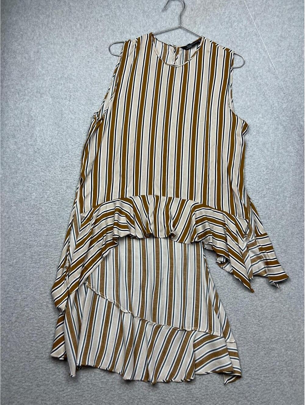 Zara Long Tail Blouse Tunic Womens XL High Low Striped Sleeveless Slit Side Tie